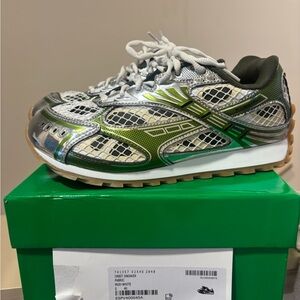 Bottega Veneta Green and Silver Sneakers